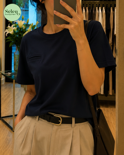 تیشرت بیسیک زنانه نخ پنبه با جیب دکوری